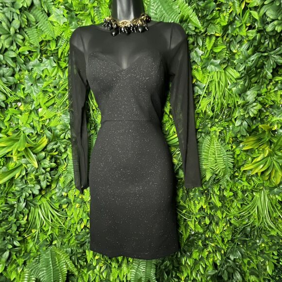 DEAR MOON Women Dress 3‎ Black Formal Mini illusion Neckline Fitted Party  0655 - Picture 3 of 12